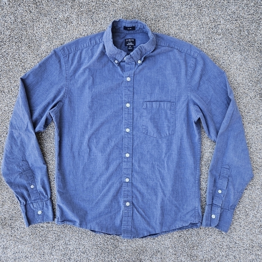 J. Crew Jeans Slim Flex Washed Muted Blue Long Sleeve Button Down Shirt Men's M